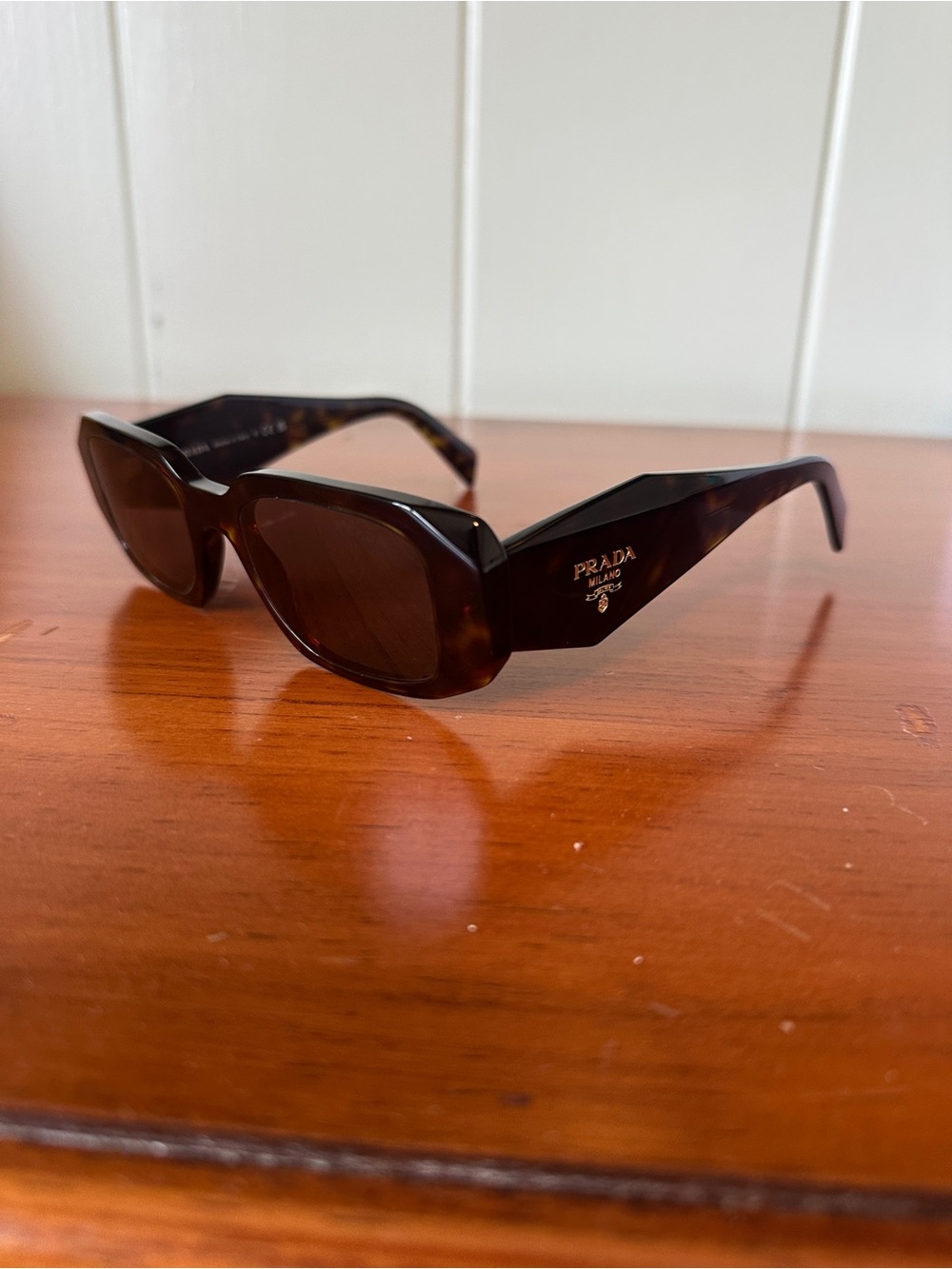 Prada PR 17WS Tortoiseshell Rectangular Sunglasses in Dark Brown